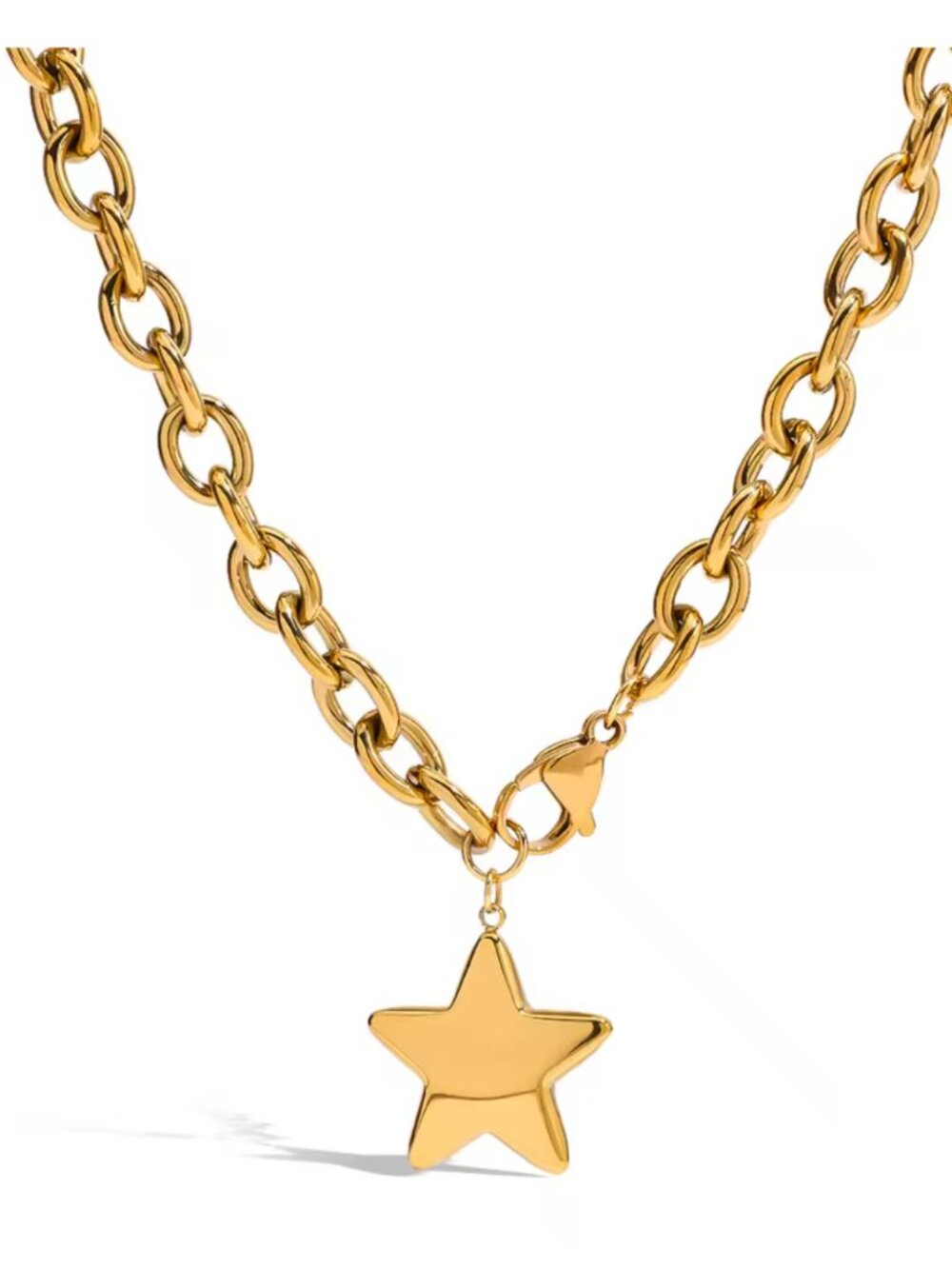 Star Necklace Waterproof Clasp In front Silver or Gold Chunky Chain Necklace - Picture 6 of 9
